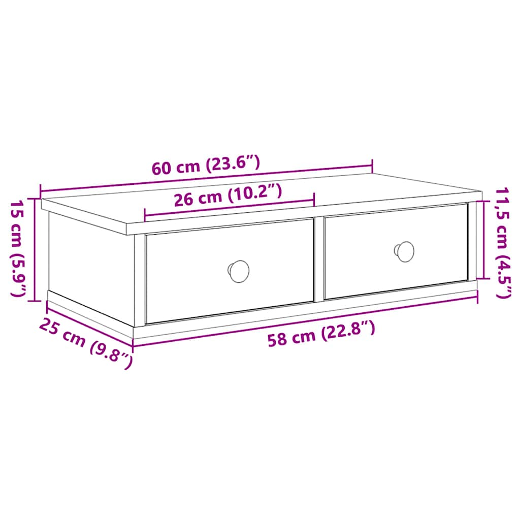 Wandregal mit Schubladen Grau Sonoma 60x28x15 cm Holzwerkstoff