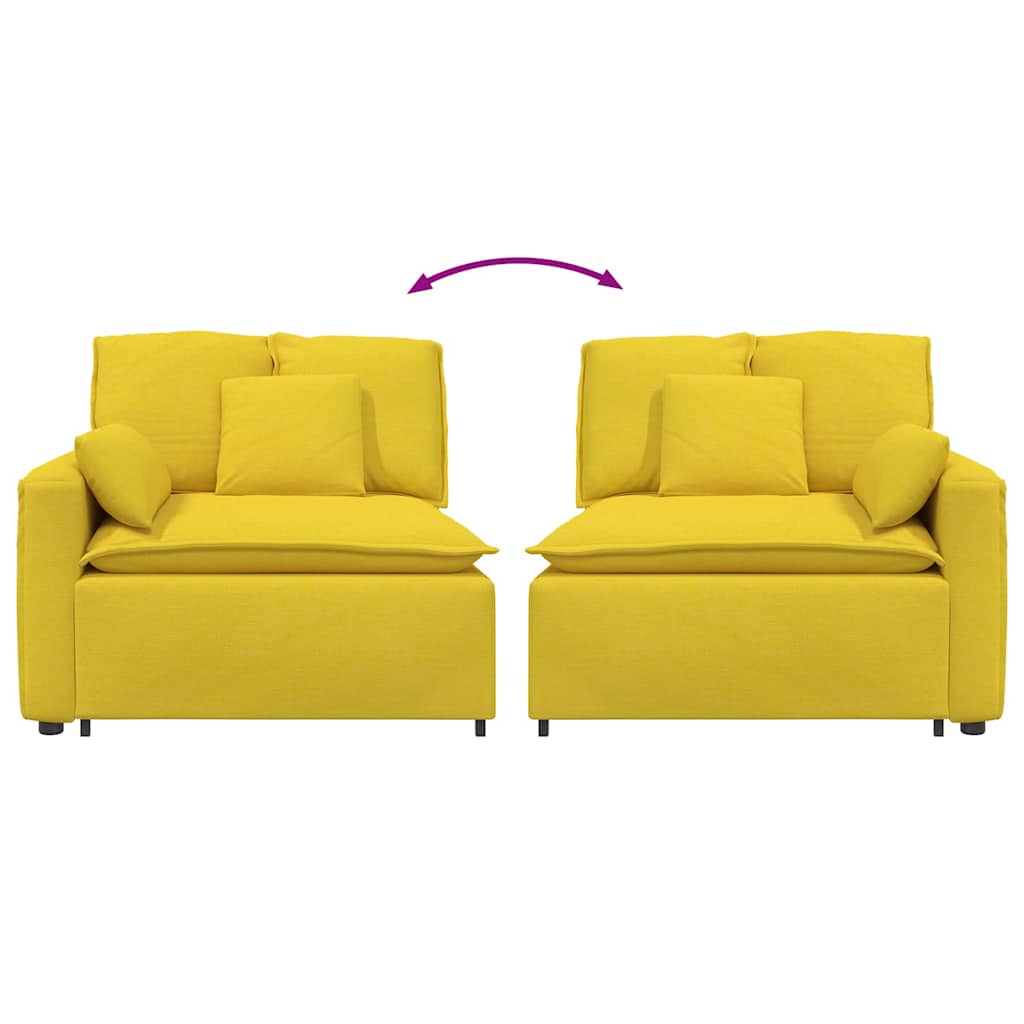 Modulares Sofa Endmodul mit Armlehne Kissen Hellgelb 100 cm