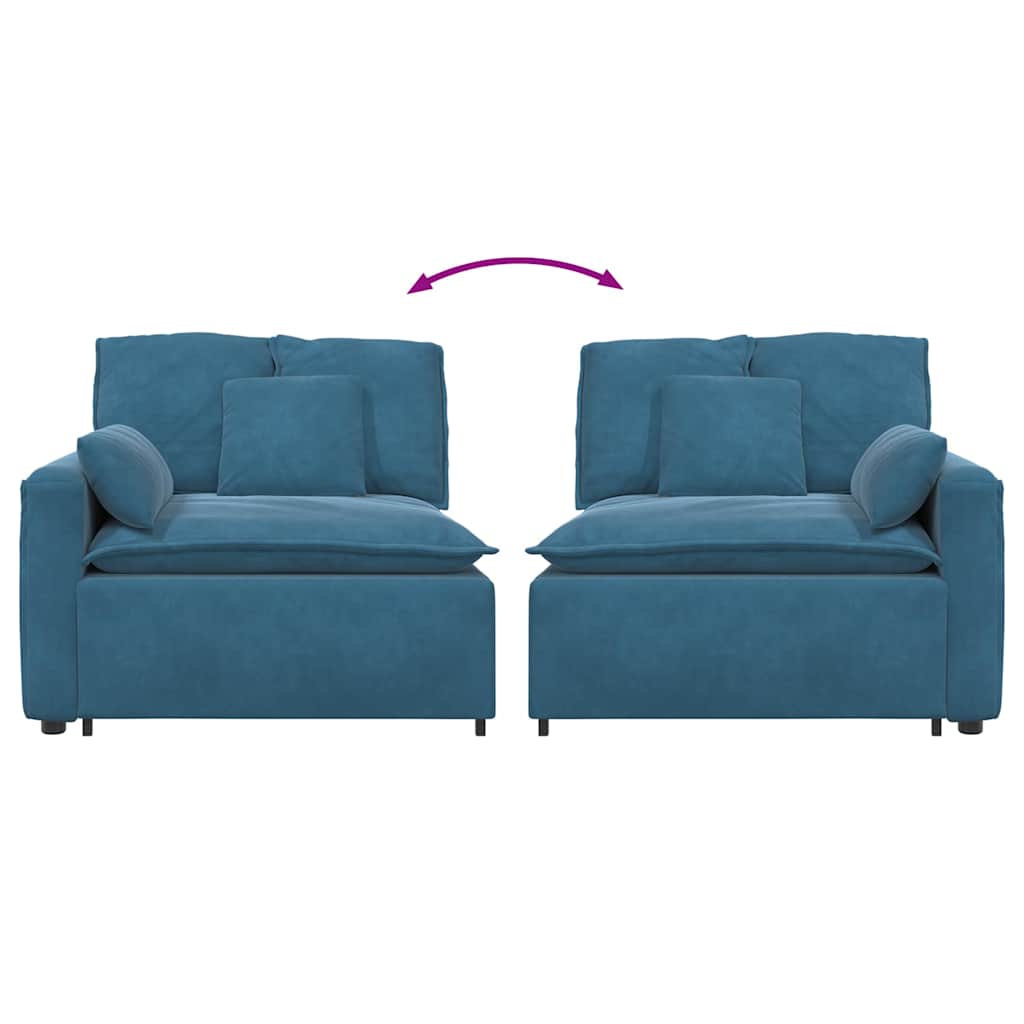 Modulares Sofa Endmodul mit Armlehne Kissen Blau 100 cm