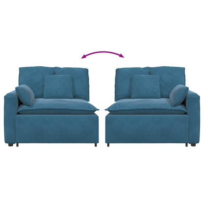 Modulares Sofa Endmodul mit Armlehne Kissen Blau 100 cm