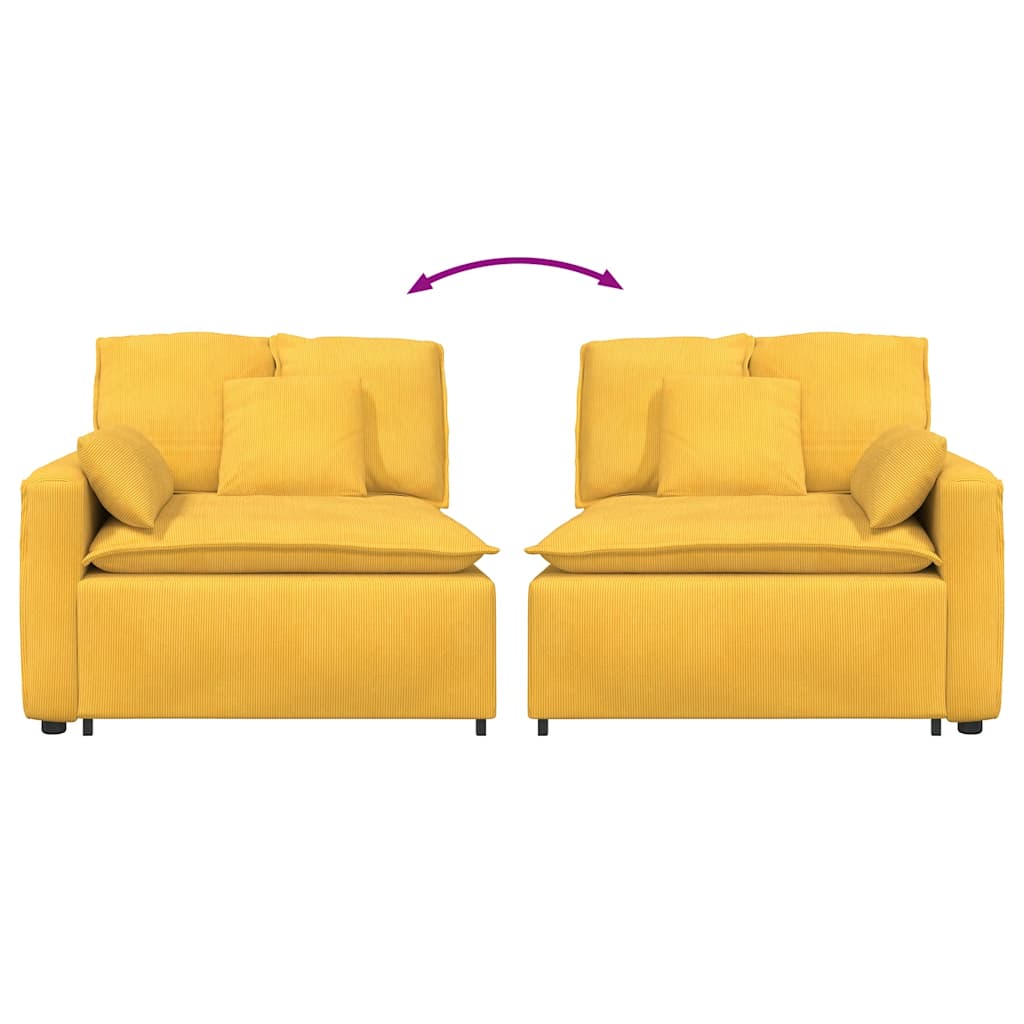 Modulares Sofa Endmodul mit Armlehne Kissen Hellgelb 100 cm