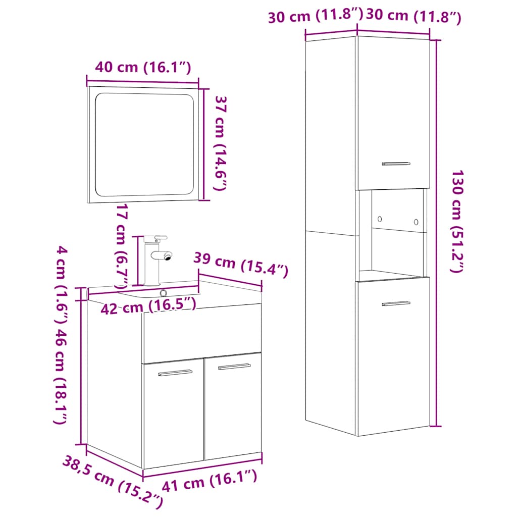 4-tlg. Badmöbel-Set Sonoma-Eiche Holzwerkstoff
