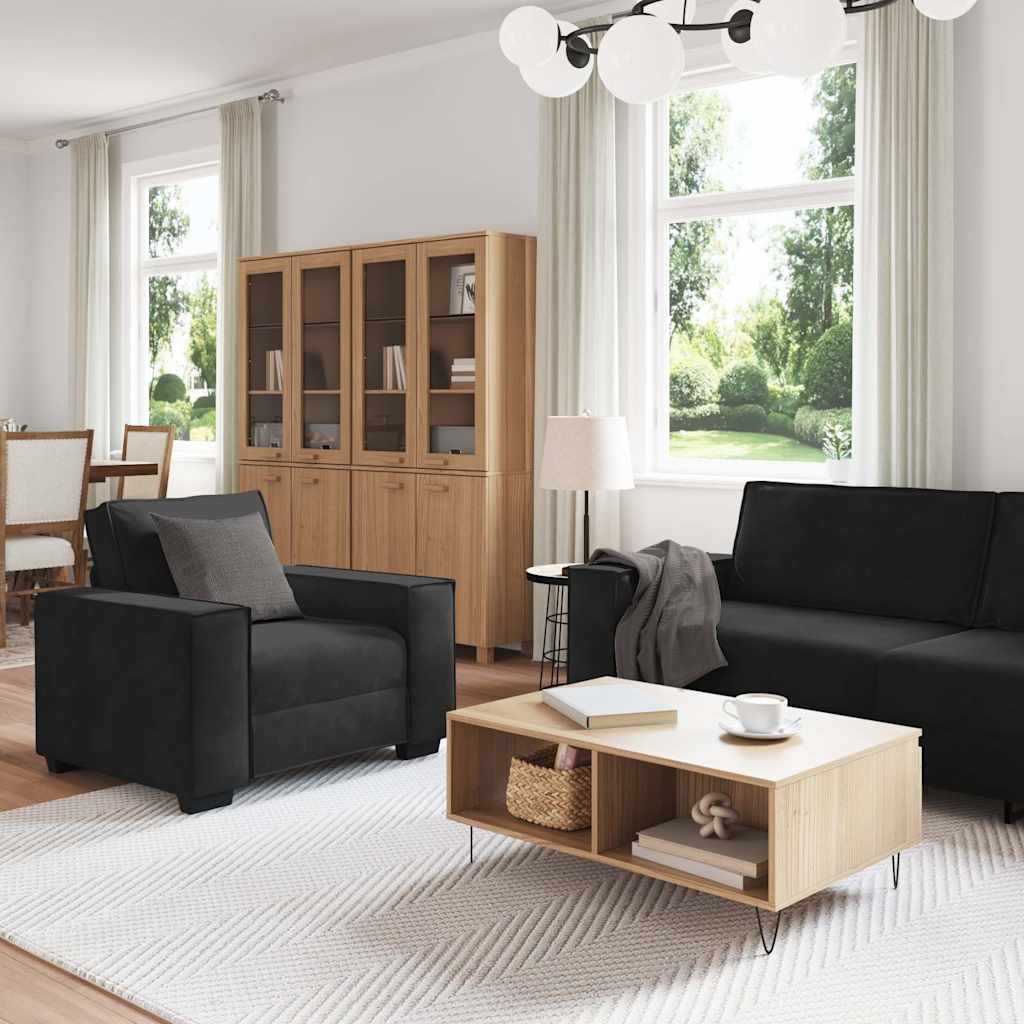 3-tlg. Sofagarnitur mit Kissen Schwarz Samt