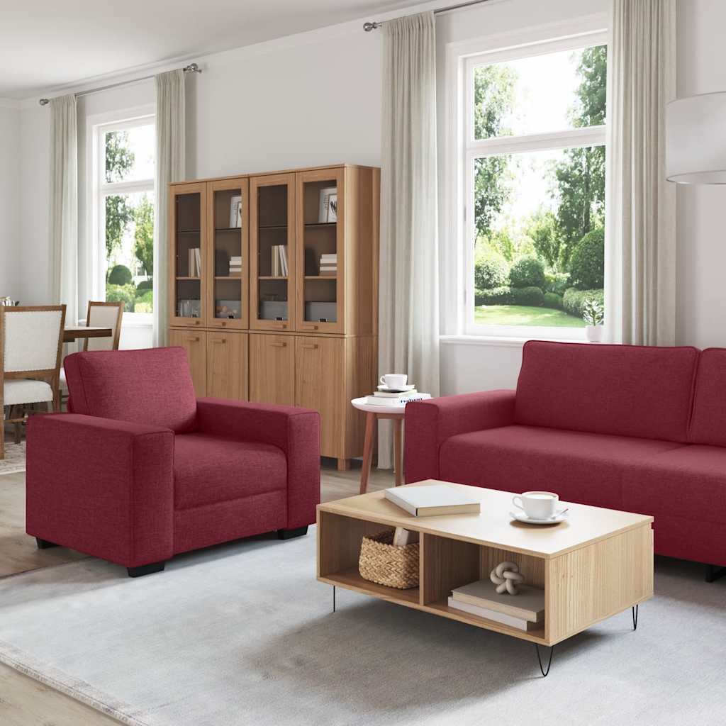 3-teiliges Sofa-Set mit Kissen, weinroter Stoff