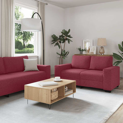 3-teiliges Sofa-Set mit Kissen, weinroter Stoff