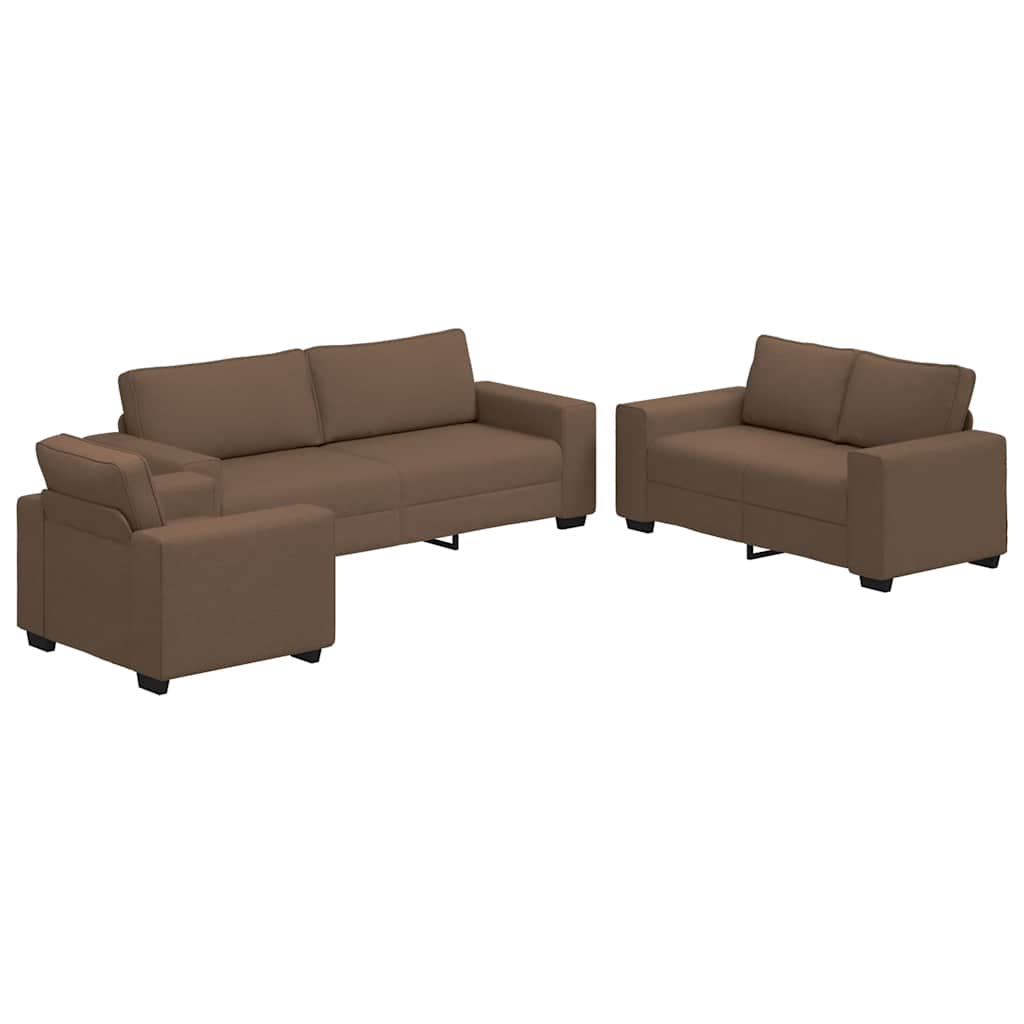 3-teiliges Sofa-Set mit Kissen, brauner Stoff