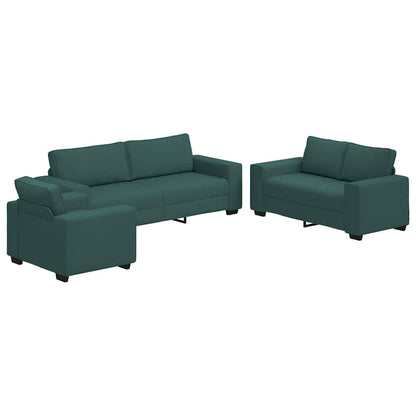 3-teiliges Sofa-Set mit Kissen, dunkelgrüner Stoff