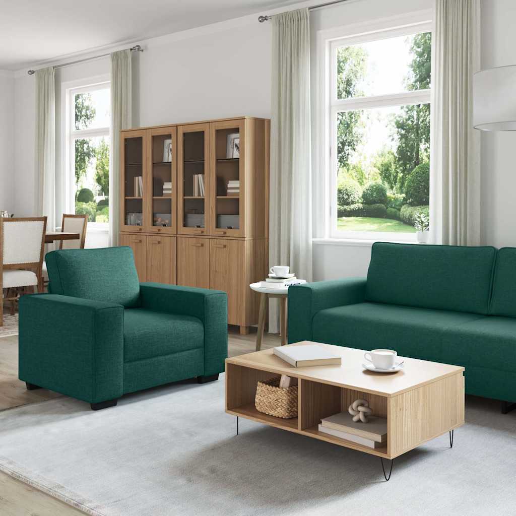 3-teiliges Sofa-Set mit Kissen, dunkelgrüner Stoff