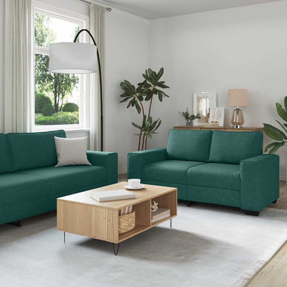 3-teiliges Sofa-Set mit Kissen, dunkelgrüner Stoff
