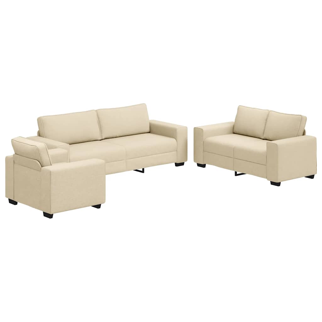3-teiliges Sofa-Set mit Kissen, cremefarbener Stoff
