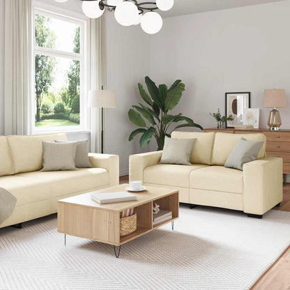 3-teiliges Sofa-Set mit Kissen, cremefarbener Stoff
