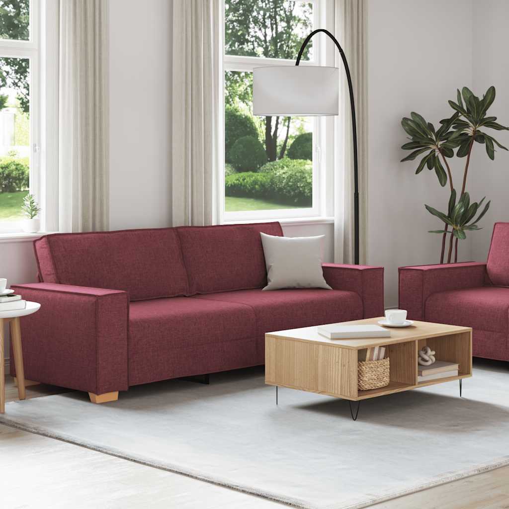 2-tlg. Sofagarnitur mit Kissen Weinrot Stoff