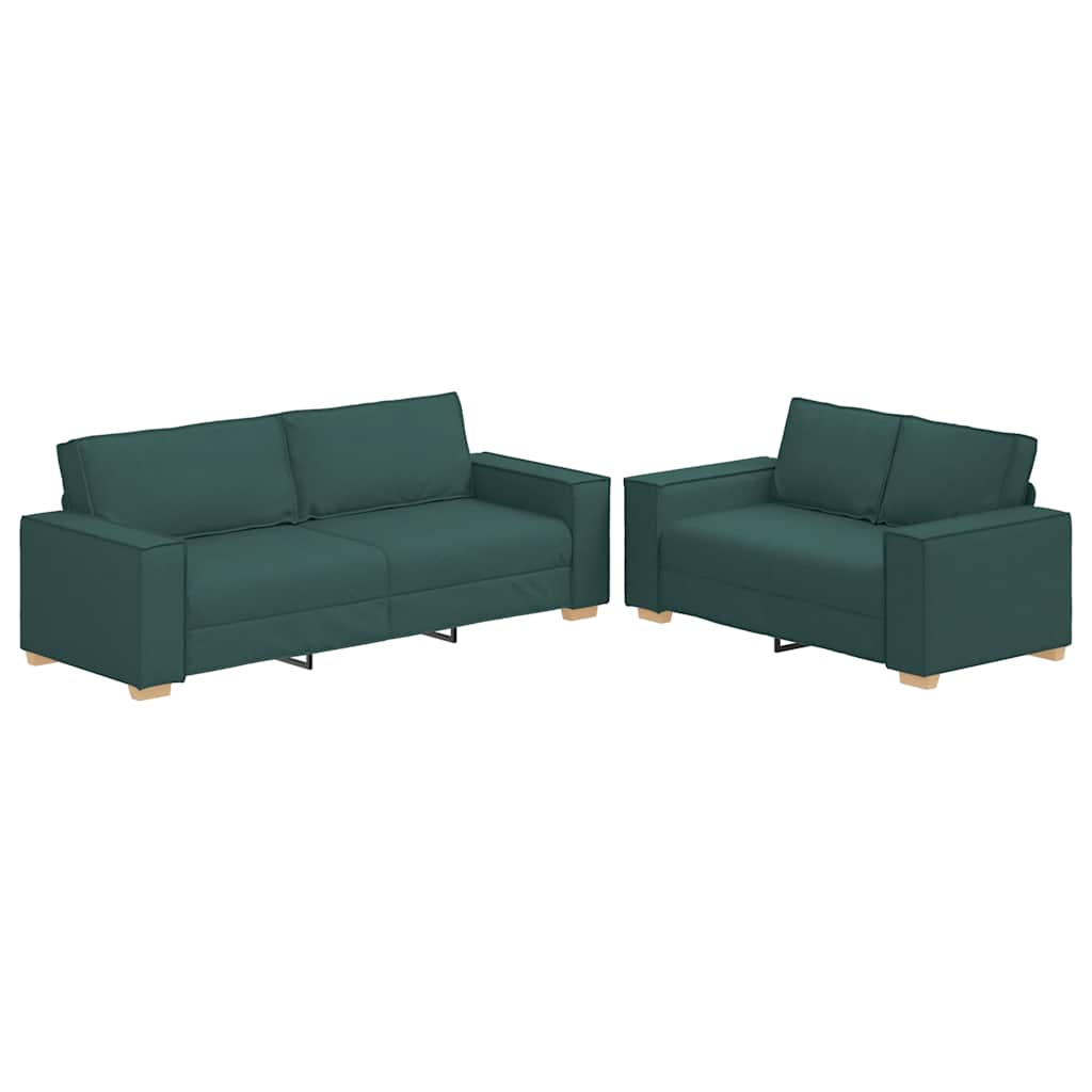 2-teiliges Sofa-Set mit Kissen, dunkelgrüner Stoff