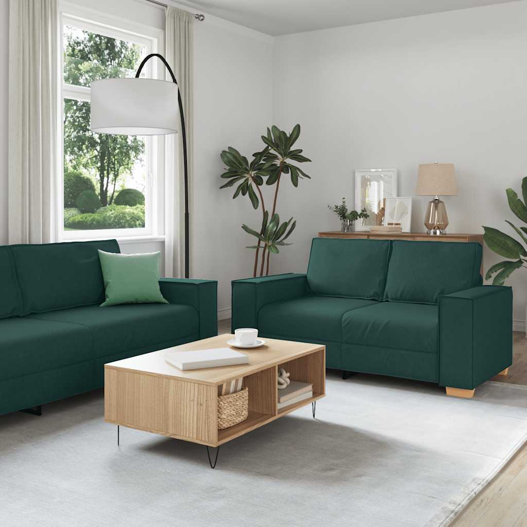 2-teiliges Sofa-Set mit Kissen, dunkelgrüner Stoff
