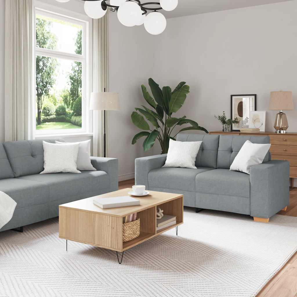 2-teiliges Sofa-Set mit Kissen, hellgrauer Stoff