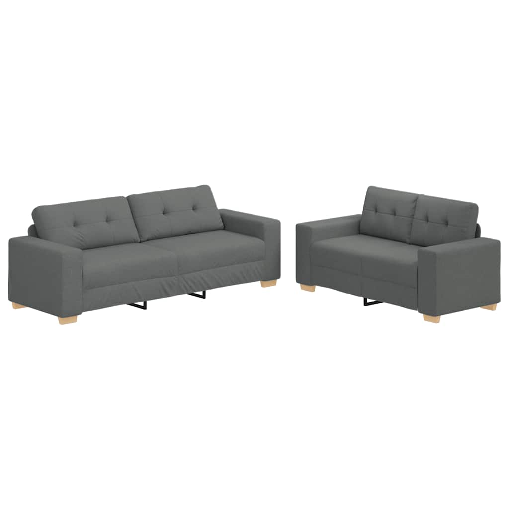 2-teiliges Sofa-Set mit Kissen, dunkelgrauer Stoff