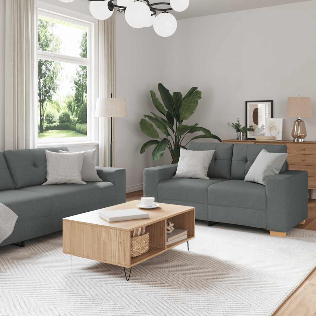 2-teiliges Sofa-Set mit Kissen, dunkelgrauer Stoff