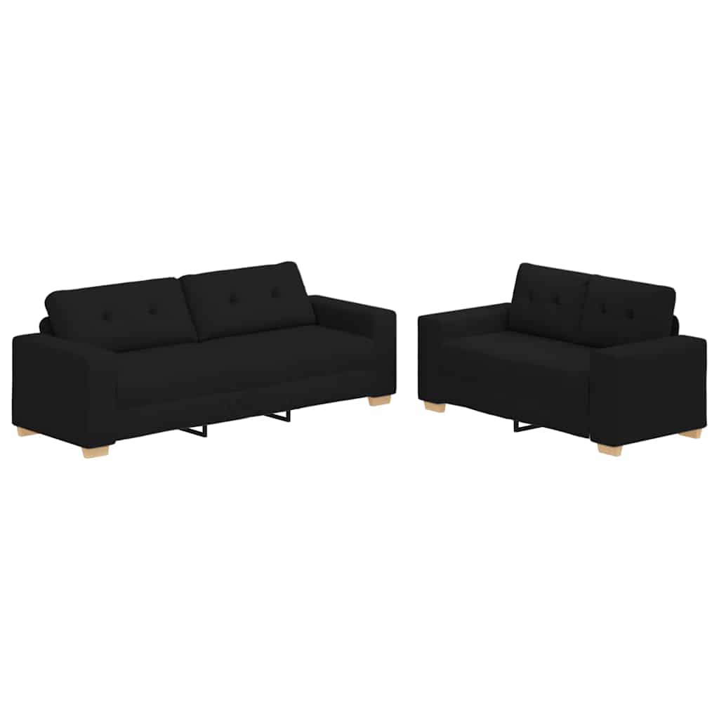 2-teiliges Sofa-Set mit Kissen, schwarzer Stoff