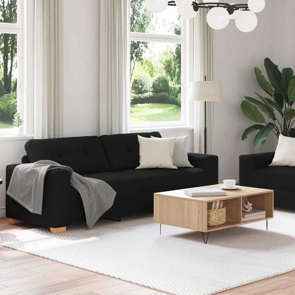 2-teiliges Sofa-Set mit Kissen, schwarzer Stoff