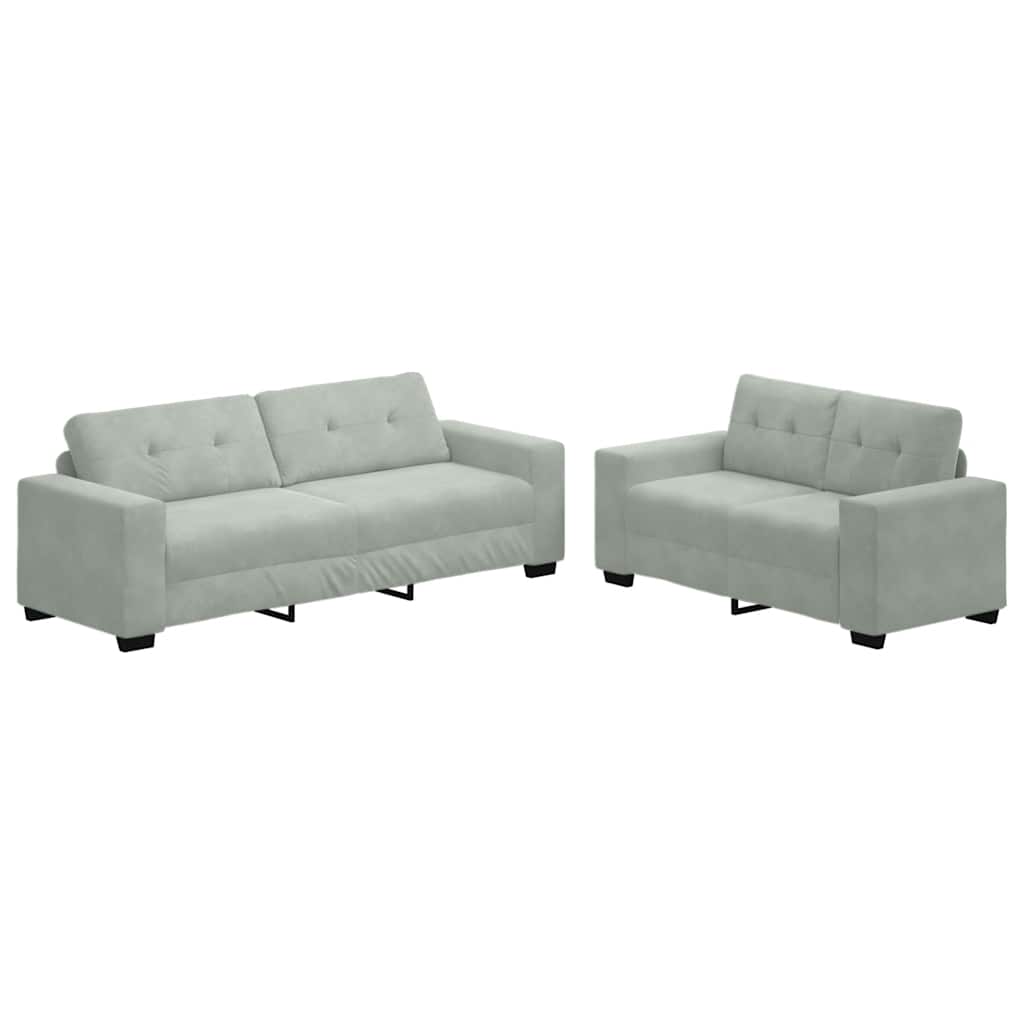 2-teiliges Sofa-Set mit Kissen, hellgrauer Samt