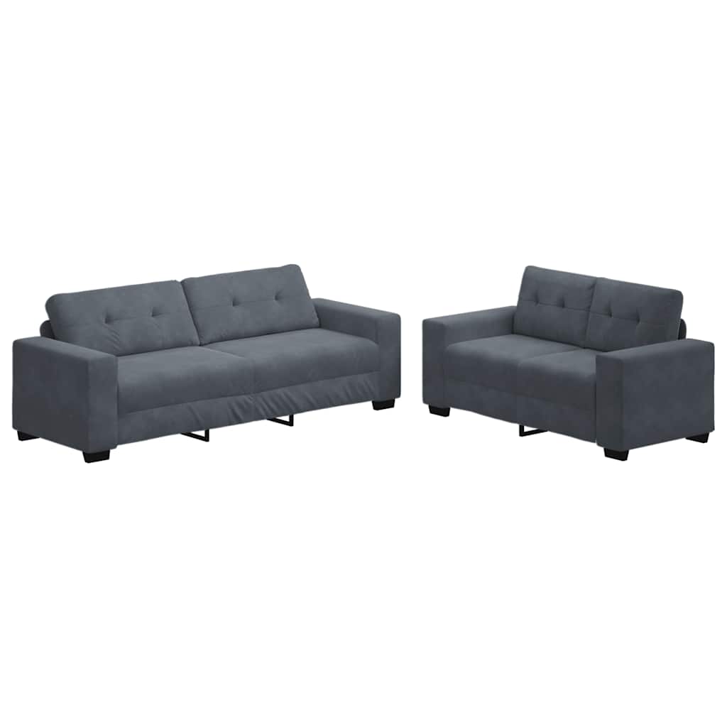 2-teiliges Sofa-Set mit Kissen, dunkelgrauer Samt