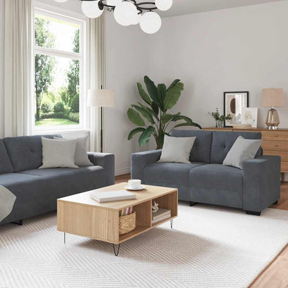 2-teiliges Sofa-Set mit Kissen, dunkelgrauer Samt