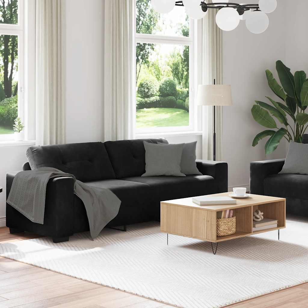 2-teiliges Sofa-Set mit Kissen, schwarzer Samt
