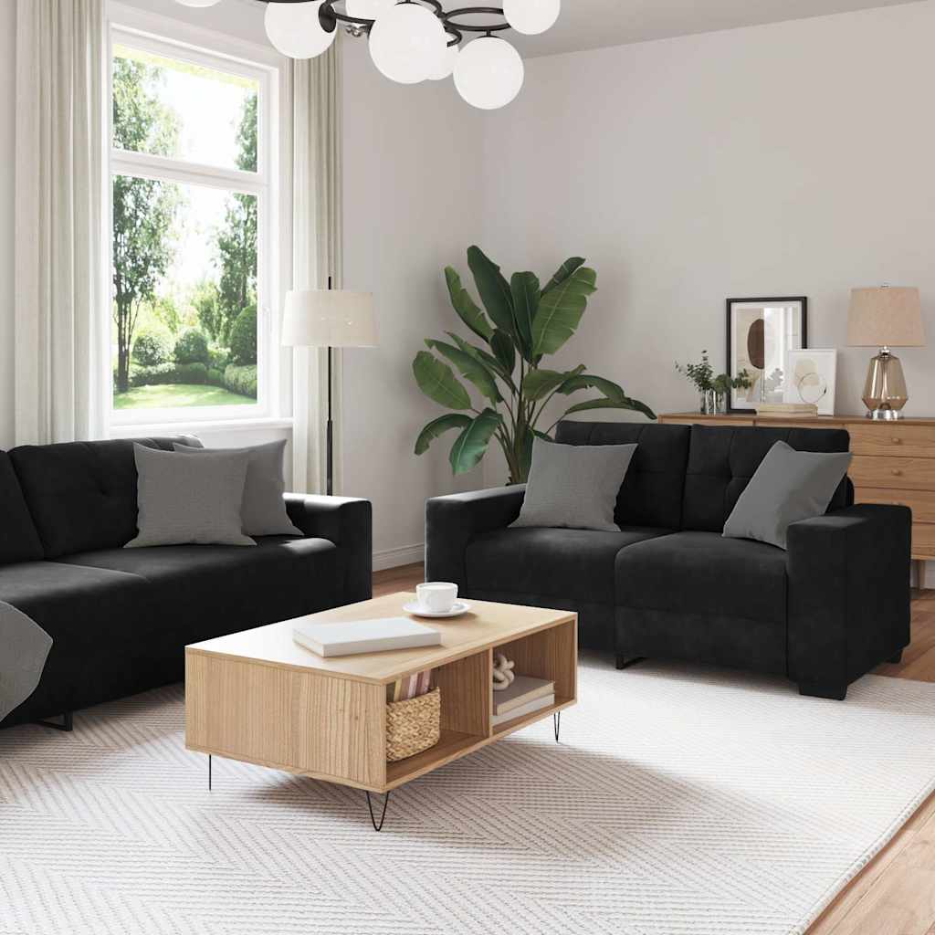 2-teiliges Sofa-Set mit Kissen, schwarzer Samt