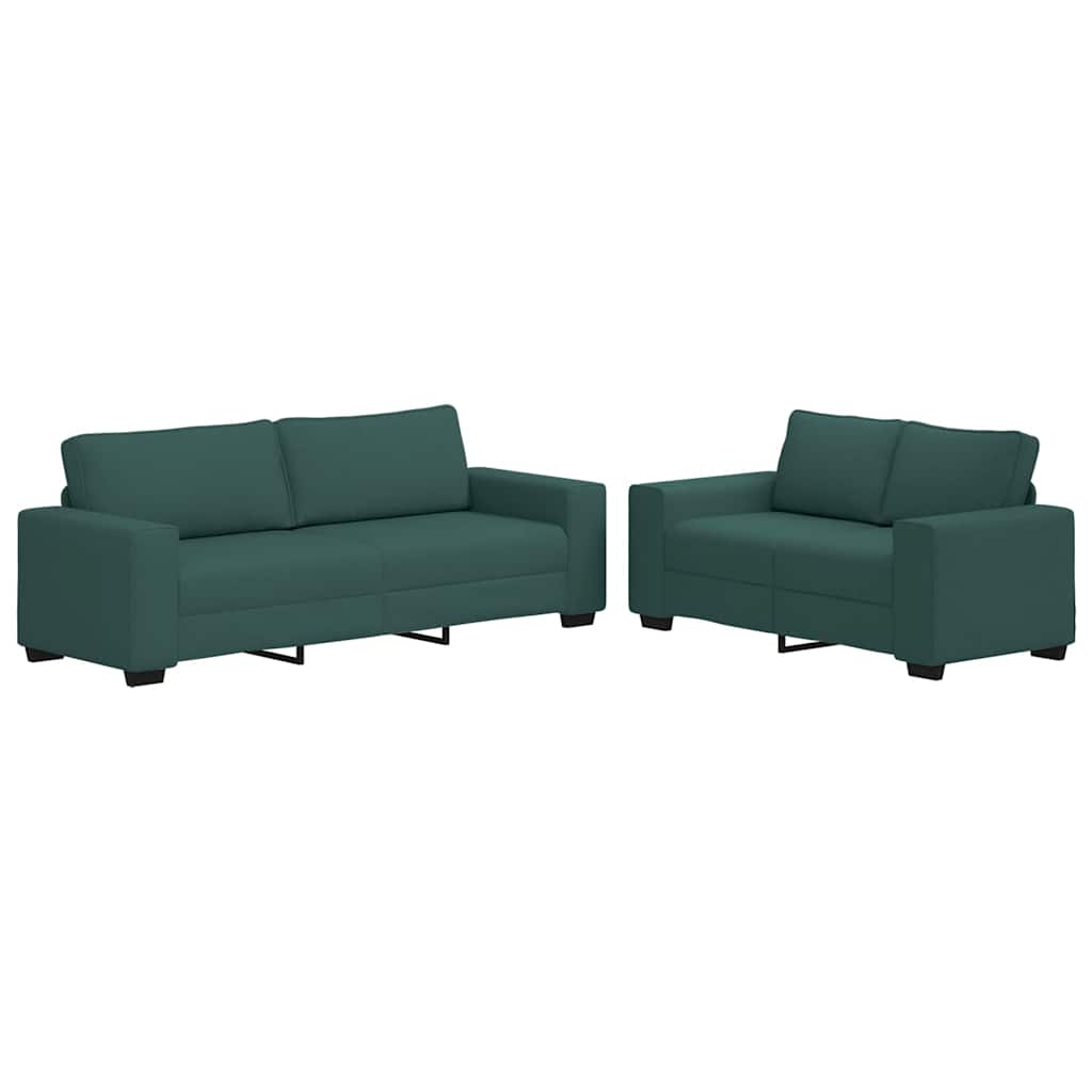 2-teiliges Sofa-Set mit Kissen, dunkelgrüner Stoff