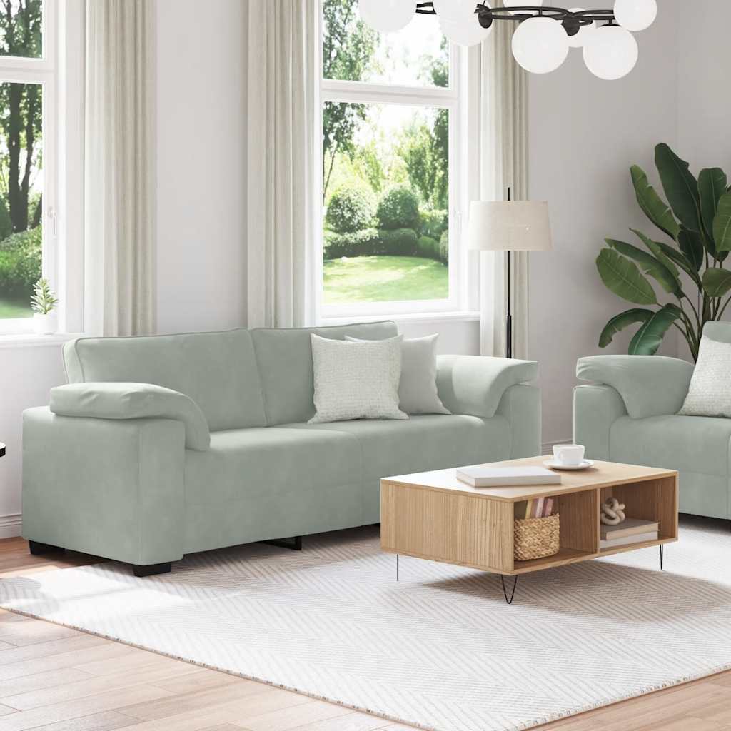 2-teiliges Sofa-Set mit Kissen, hellgrauer Samt