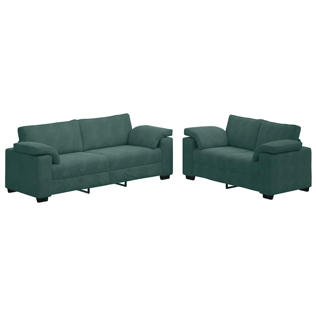 2-teiliges Sofa-Set mit Kissen, dunkelgrüner Samt