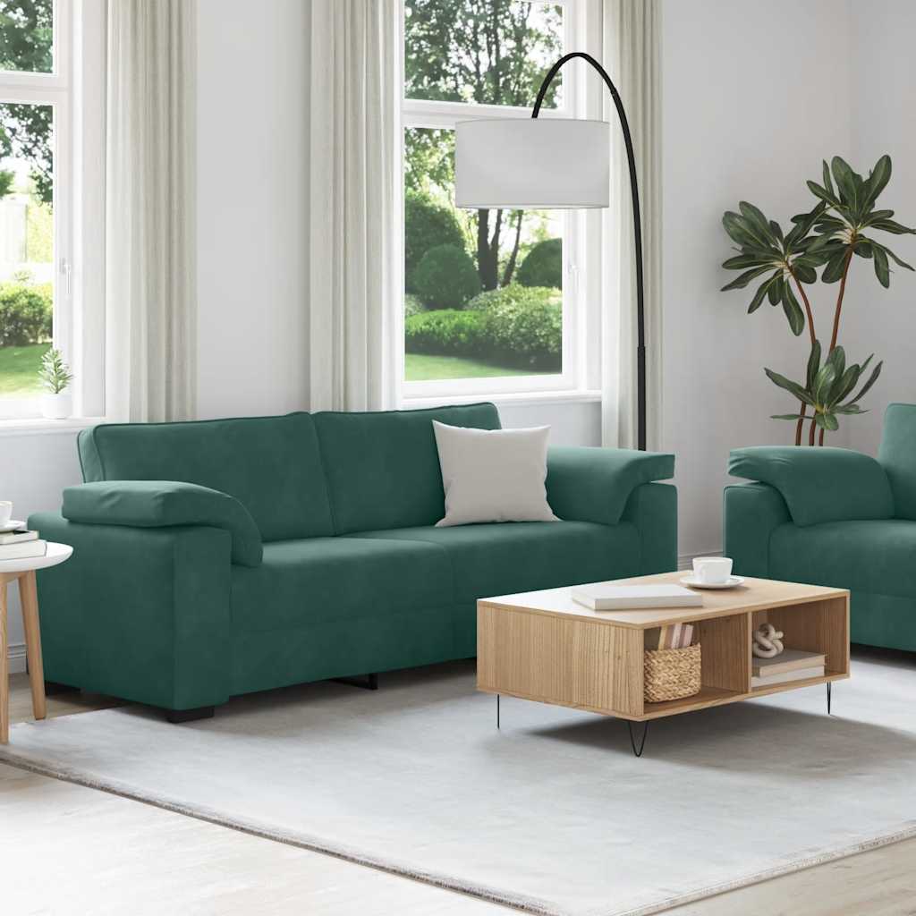 2-teiliges Sofa-Set mit Kissen, dunkelgrüner Samt