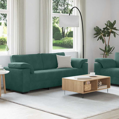 2-teiliges Sofa-Set mit Kissen, dunkelgrüner Samt
