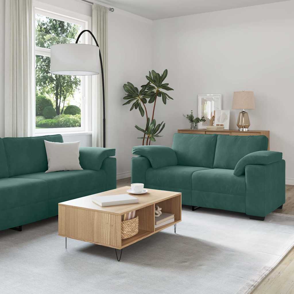 2-teiliges Sofa-Set mit Kissen, dunkelgrüner Samt
