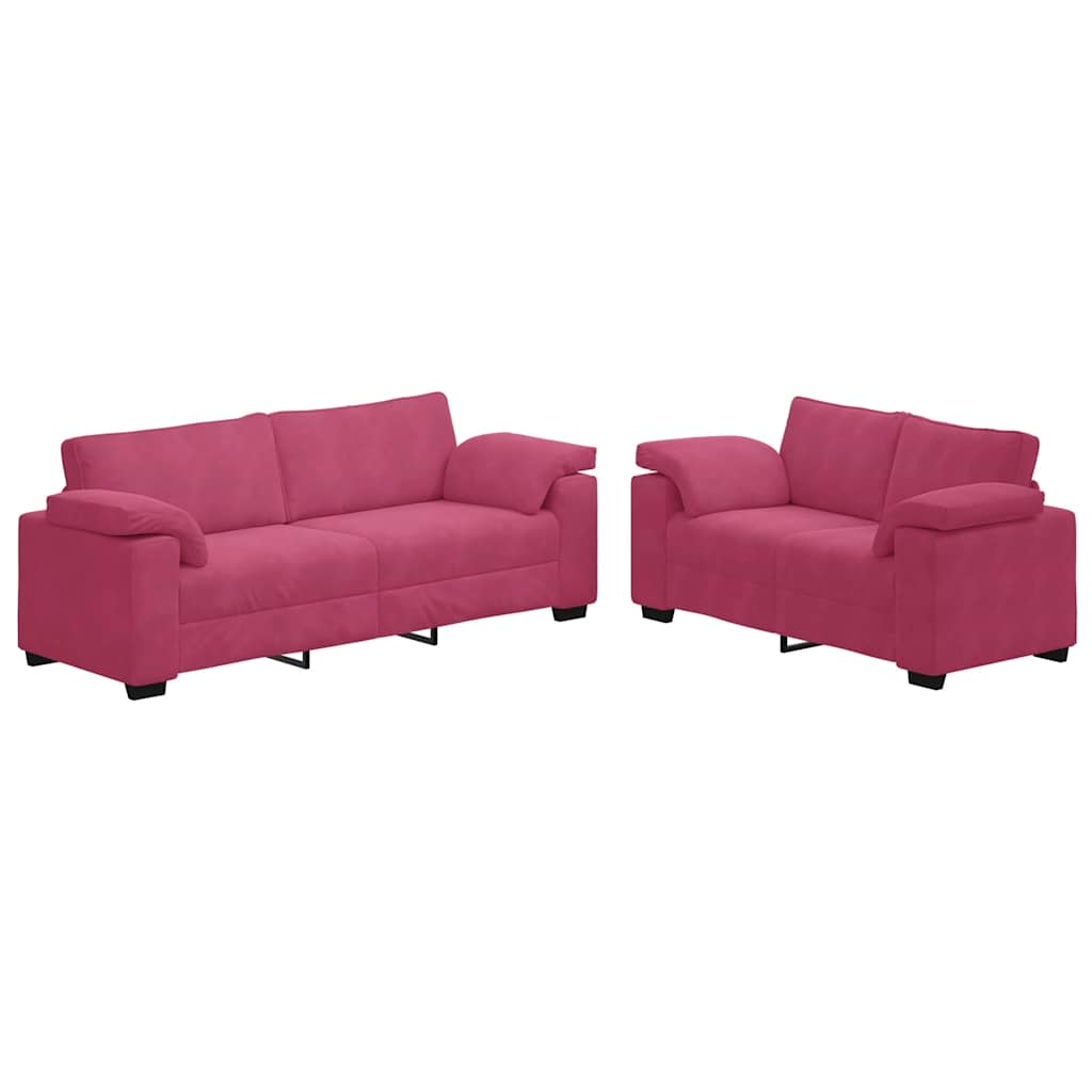2-teiliges Sofa-Set mit Kissen, weinroter Samt
