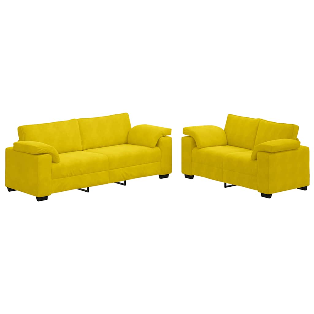 2-teiliges Sofa-Set mit Kissen, gelber Samt