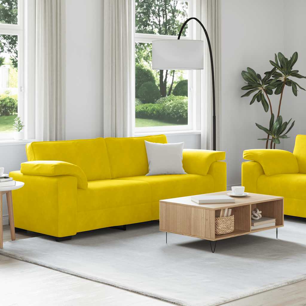 2-teiliges Sofa-Set mit Kissen, gelber Samt