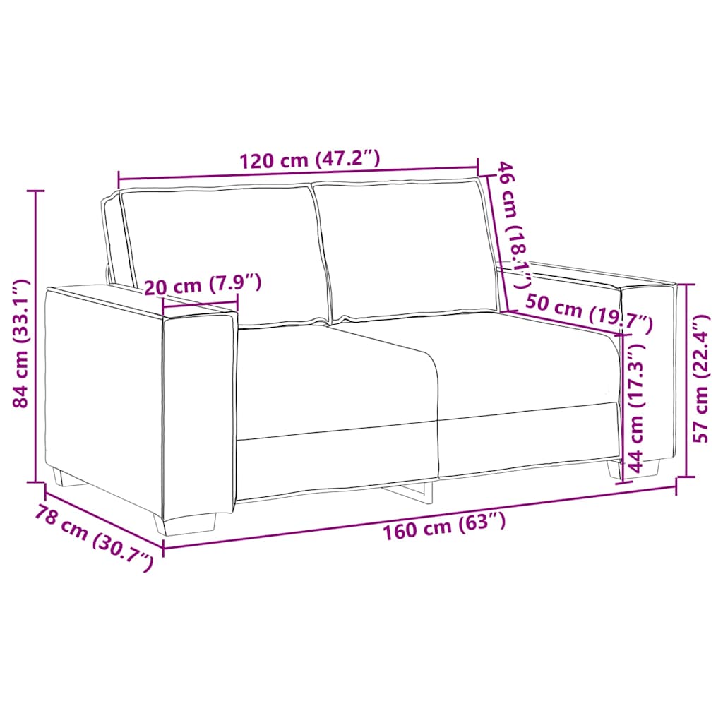 2-Sitzer Sofa Hellgrau 120 cm Stoff