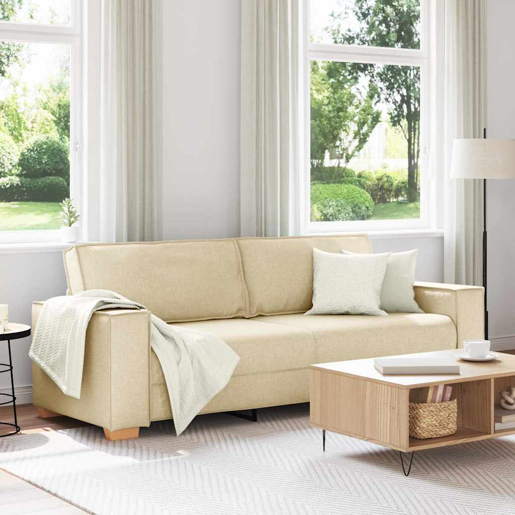 3-Sitzer-Sofa mit Kissen Creme 220 x 78 x 84 cm Stoff