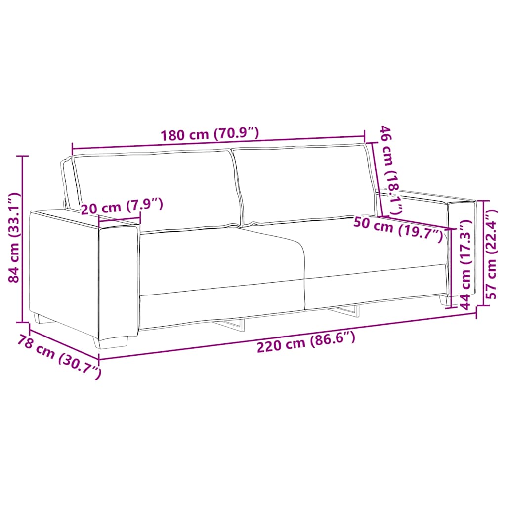 3-Sitzer-Sofa Hellgrau 180 cm Samt