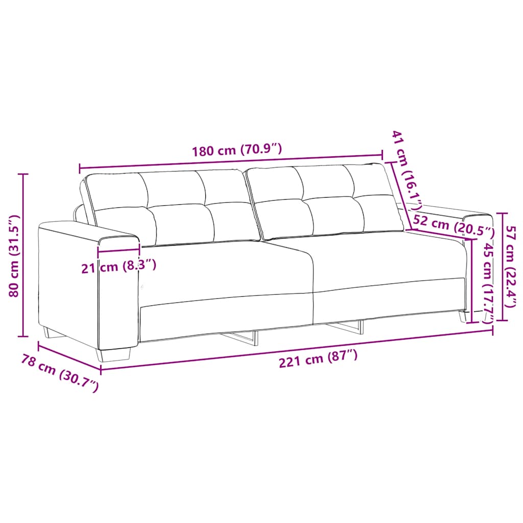 3-Sitzer-Sofa Hellgrau 180 cm Stoff