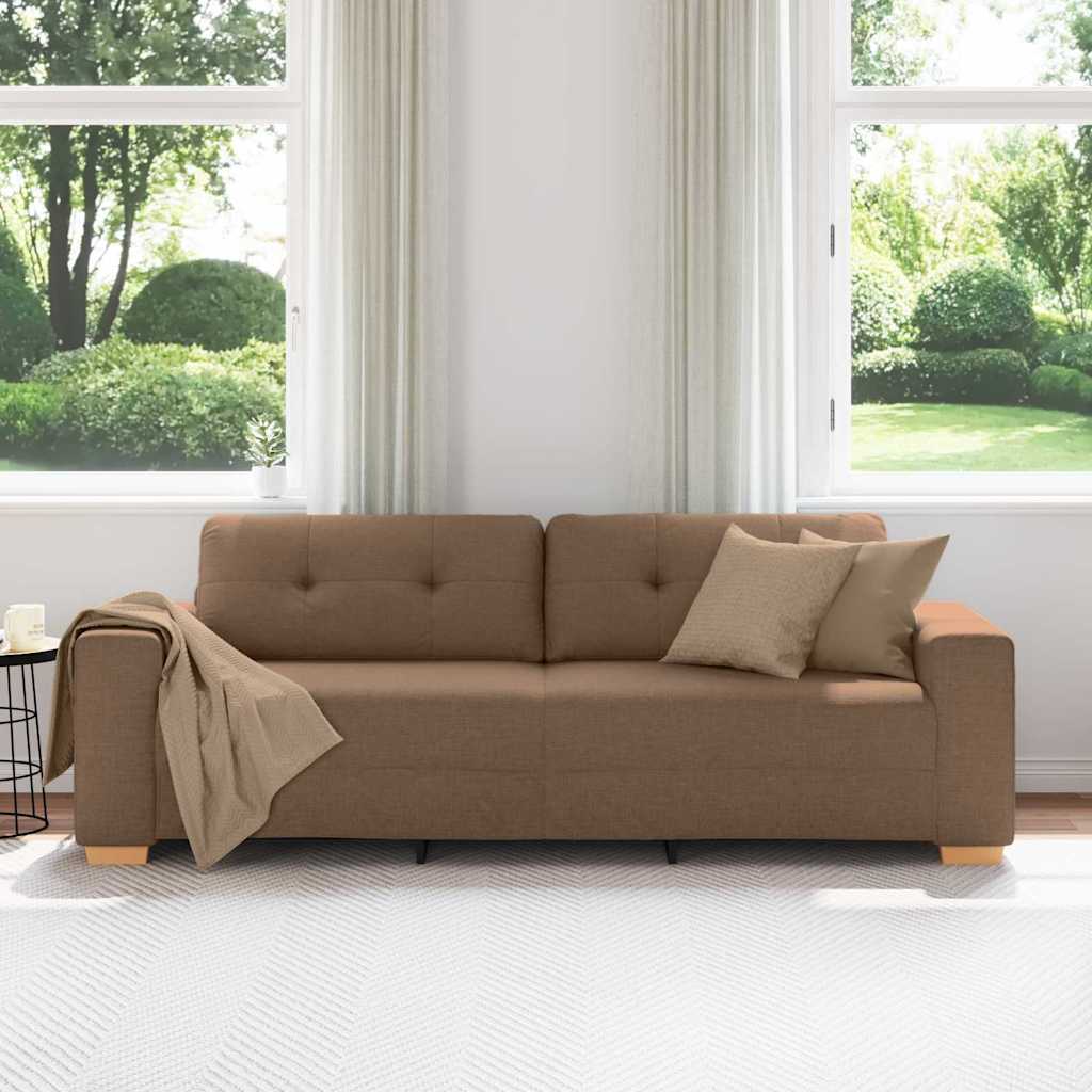 3-Sitzer-Sofa mit Kissen Braun Stoff