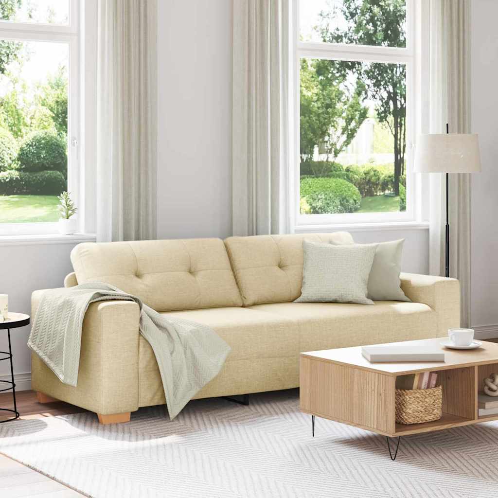 3-Sitzer-Sofa mit Kissen Creme Stoff
