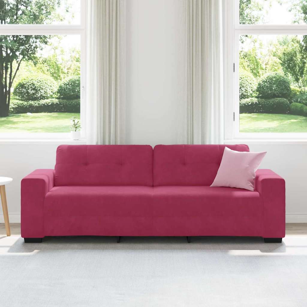 3-Sitzer-Sofa mit Kissen Weinrot Samt