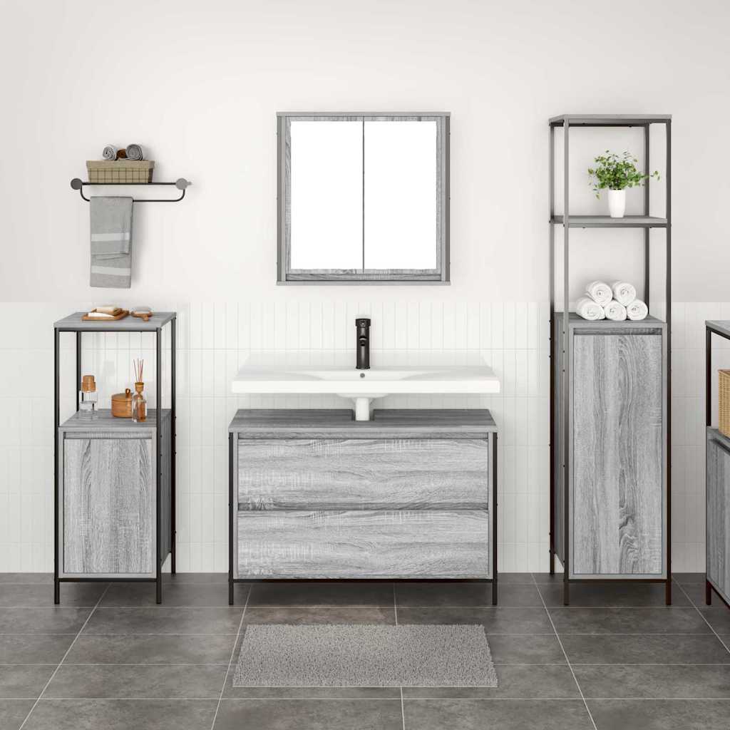 Badezimmermöbel Set mit Tür 3 pcs Grau Sonoma 90 x 34,5 x 60 cm