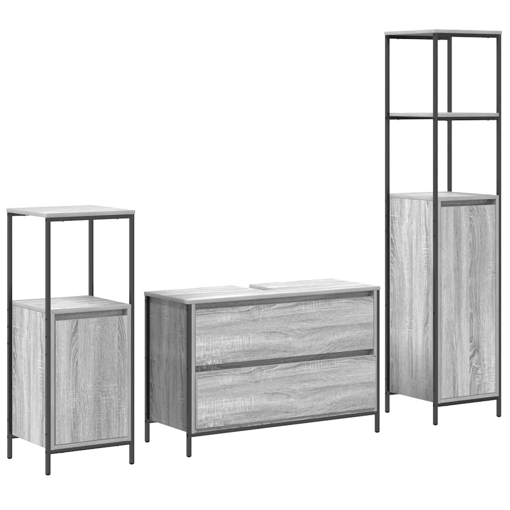 Badezimmermöbel Set mit Tür 3 pcs Grau Sonoma 90 x 34,5 x 60 cm