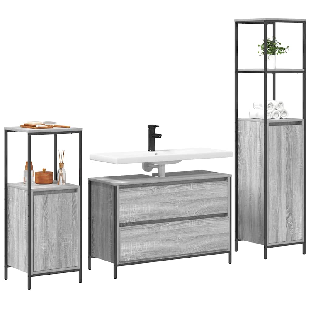 Badezimmermöbel Set mit Tür 3 pcs Grau Sonoma 90 x 34,5 x 60 cm