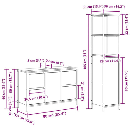 Badezimmermöbel Set mit Schubladen 2 pcs Rauchesche und Schwarz