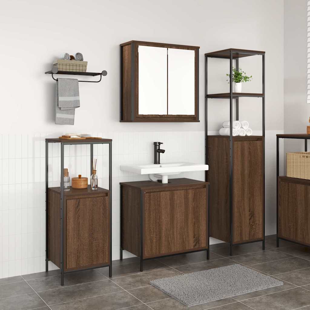 Badezimmermöbel Set mit Regal 3 pcs Braun Eiche und Schwarz