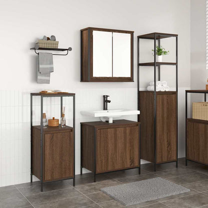 Badezimmermöbel Set mit Regal 3 pcs Braun Eiche und Schwarz